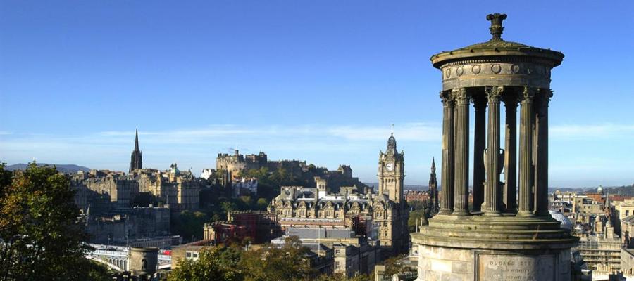 cityscape of Edinburgh as seen from Calton Hill toward castle