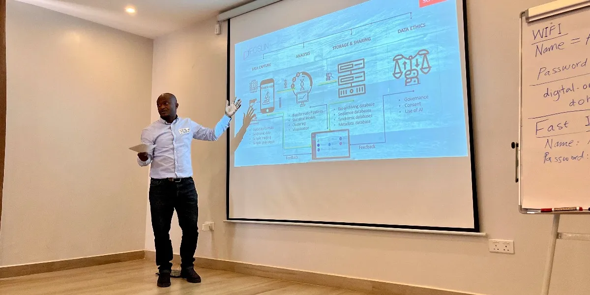 Dr. Adrian Muwonge leading the Digital One Health workshop