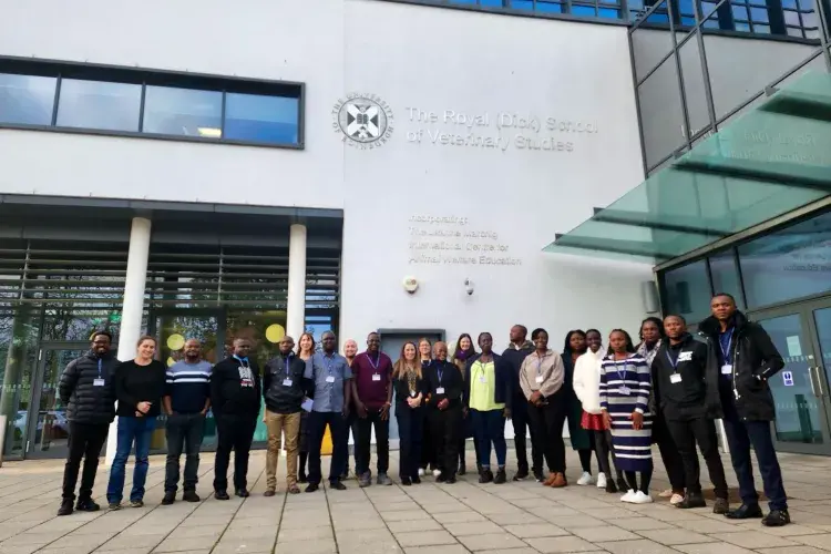 A group photo of Fleming Fund Fellows at Easter Bush Campus