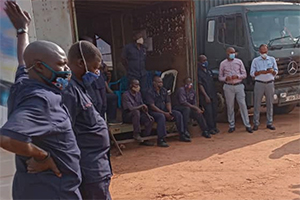 Lorry drivers in a group