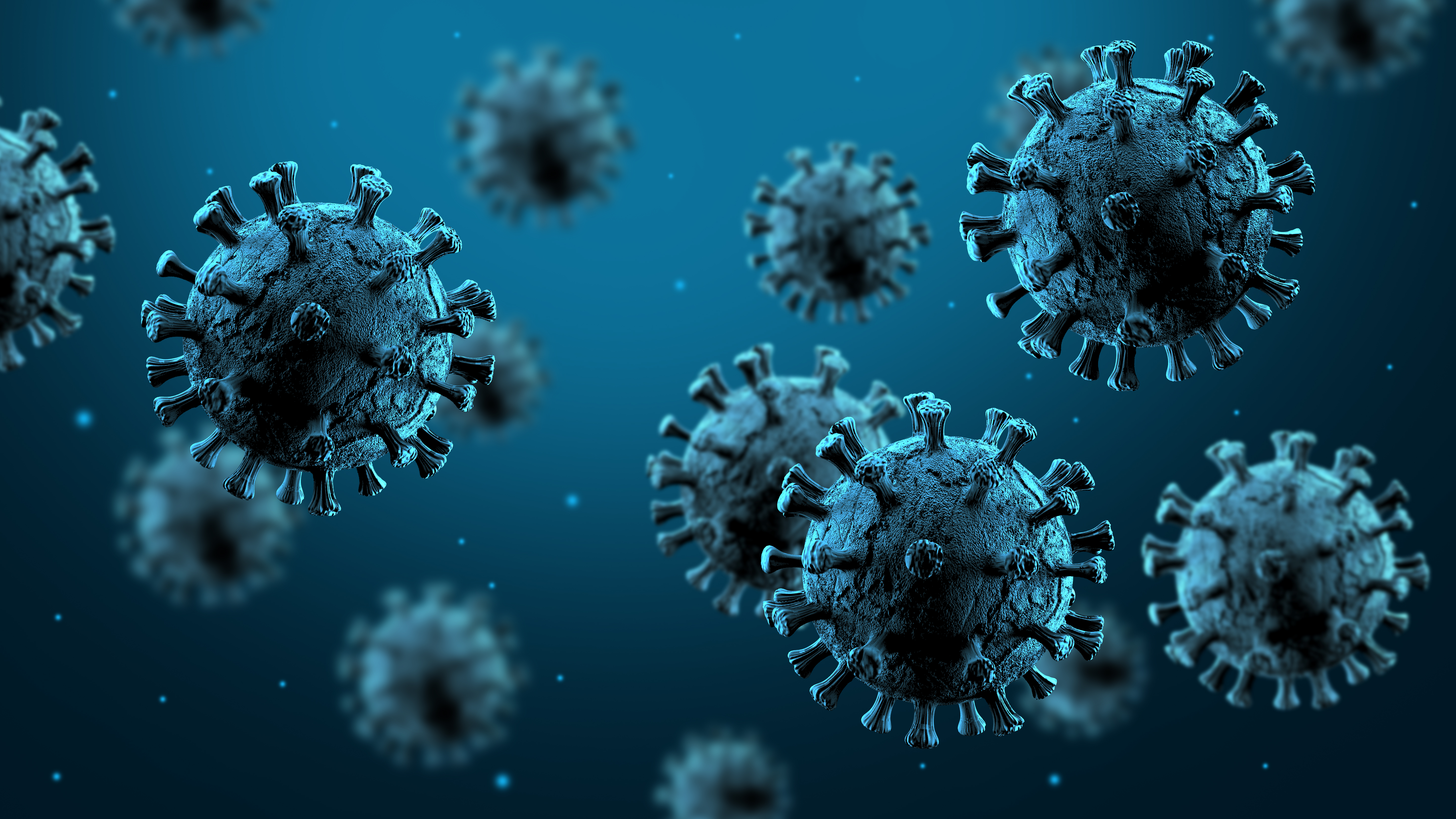 Graphic illustration of the SARS-CoV-2 virus in blue