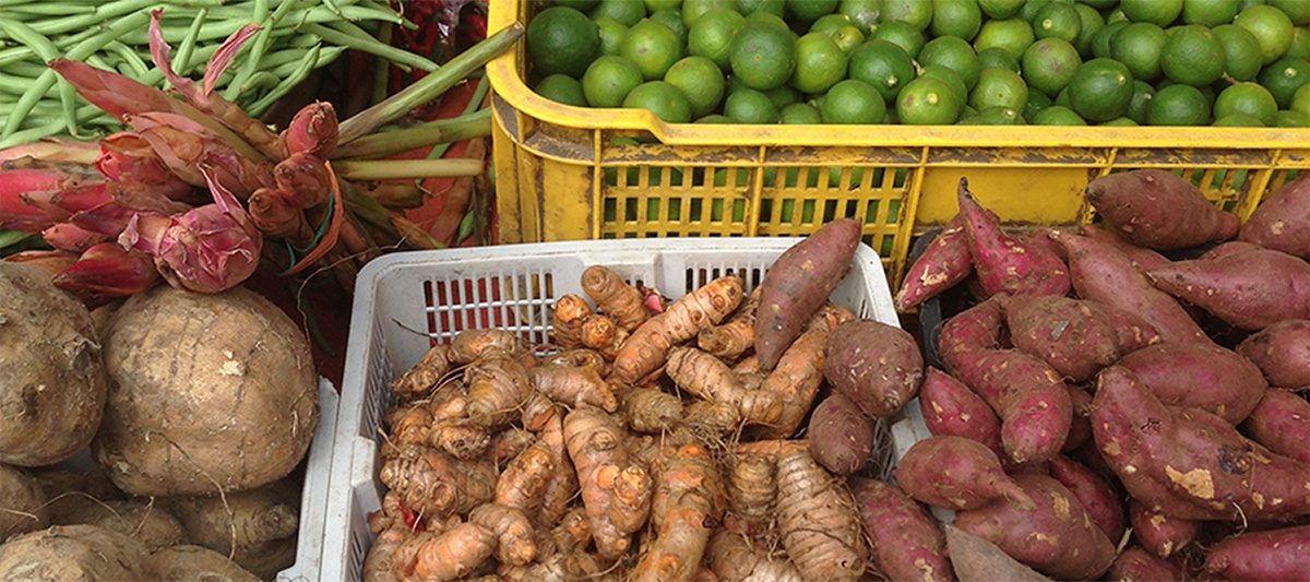 vegetables in a market stall